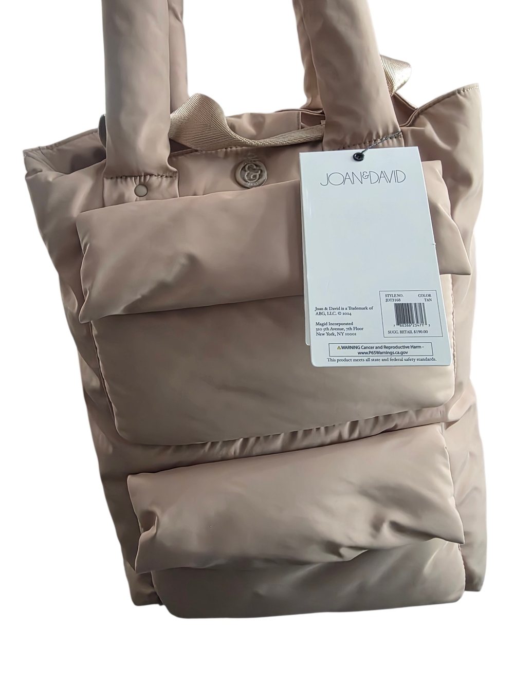 Joan & David Beige Quilted Puffer Tote